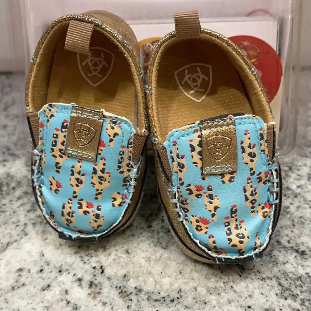 Ariat Size 1 Lil Stompers Piper‎ Kids Gold Blue New Cactus Western Moccasins